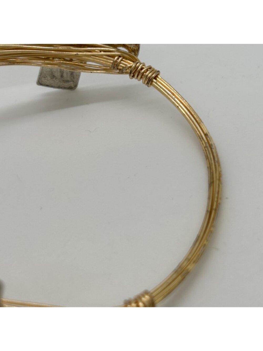Mixed Metal Bracelet Gold Tone Wire Wrapped Silver Tone Cross Bangle Religious - Picture 7 of 12